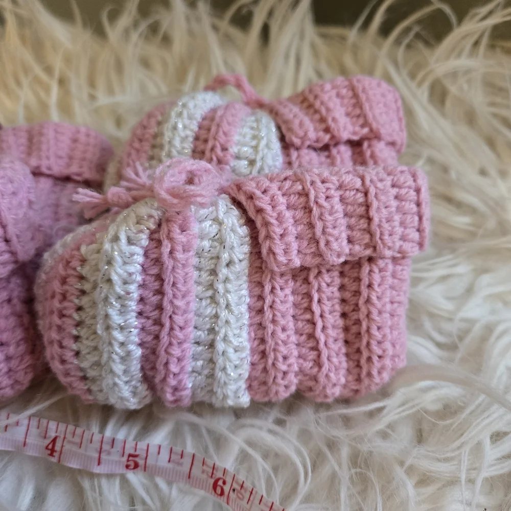 Pink and Purple Handmade Knitted Baby Booties